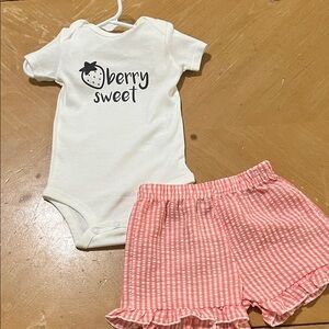 NWOT DTF print on Carter's Berry Sweet White Onesie and Pink Gingham Shorts